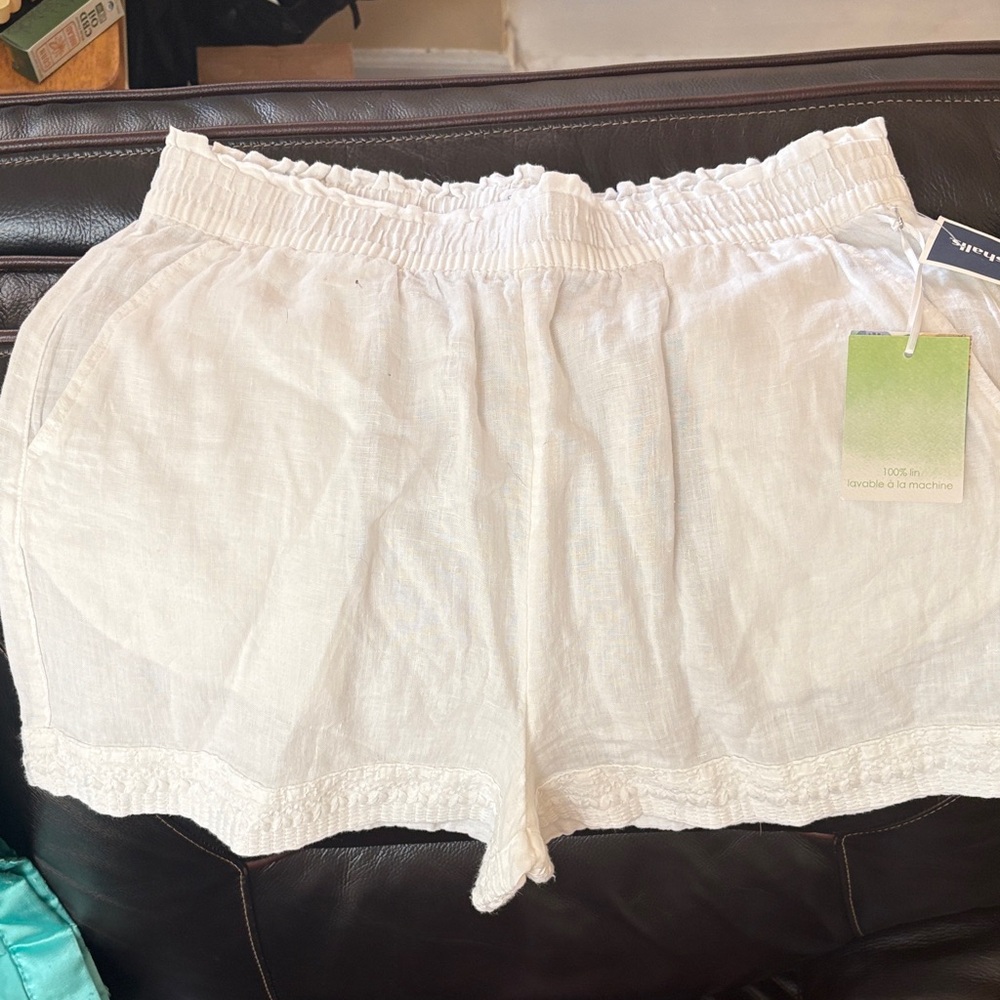 Sigrid Olsen size L High Waist White Women Linen Shorts